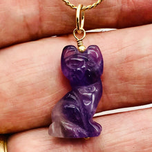 Load image into Gallery viewer, Amethyst Kitty Cat Pendant Necklace|Semi Precious Stone Jewelry|14k Pendant