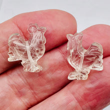 Load image into Gallery viewer, 2 Cute Carved Natural Clear Quartz Rooster Beads | 21x16x8.5mm | Clear
