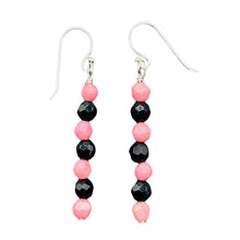 Load image into Gallery viewer, Rhodonite Onyx Sterling Silver Drop Earrings | 1 1/2" Long| Pink/Black 1 Pair |