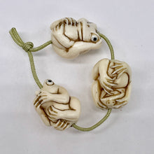 Load image into Gallery viewer, Carved/Etched No Evil Monkey | 2" Long | White Brown | 3 Pendant Beads |