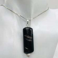 Load image into Gallery viewer, Hypersthene, Flat Rounded Rectangle Dangle Pendant| 2 1/2 ' Long | Black/Silver|