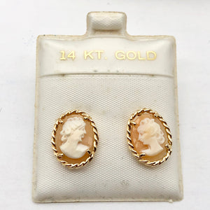 Beautiful Pink Shell Cameo 14K Gold Stud Earrings - PremiumBead Alternate Image 4