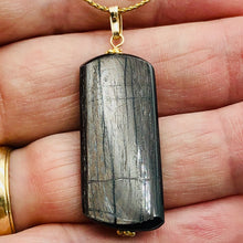 Load image into Gallery viewer, Hypersthene Rectangle Dangle 14K Gold Filled Pendant| 2 1/2" Long| Black/Silver|