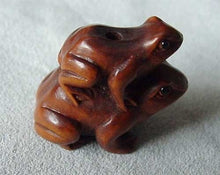 Load image into Gallery viewer, Carved Signed Boxwood Piggy Back Frog Ojime/Netsuke Bead - PremiumBead Primary Image 1