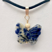 Load image into Gallery viewer, Semi Precious Stone Jewelry Flying Butterfly Pendant Necklace of Sodalite/Gold - PremiumBead Alternate Image 2
