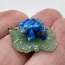 Load image into Gallery viewer, Ribbit 1 Lapis Frog On Aventurine Lily pad Pendant | 28x28.5x11mm | Blue