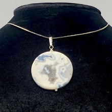 Load image into Gallery viewer, Ocean Jasper Round Sterling Silver Pendant| 2" Long|White Blue w/Druzy Crystal |