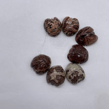 Load image into Gallery viewer, Carved Red Flower Apache Jasper Bug Bead Strand | 18x17x9mm | Pink Red Grey