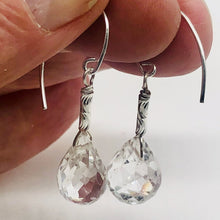 Load image into Gallery viewer, Facetted Quartz Briolette Sterling Silver Earrings | 1 1/2" Long |Clear| 1 Pair|
