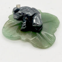 Load image into Gallery viewer, Ribbit Hematite Frog On Aventurine Lily pad Pendant | 28x28.5x11mm | Silver black