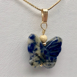 Semi Precious Stone Jewelry Flying Butterfly Pendant Necklace of Sodalite/Gold - PremiumBead Alternate Image 7