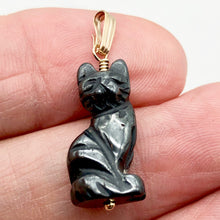 Load image into Gallery viewer, Hematite Kitty Cat Pendant Necklace|Semi Precious Stone Jewelry|14k Pendant