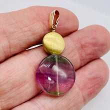Load image into Gallery viewer, Fluorite 14K Gold Filled Striped Coin | 1 3/4" Long | Purple/Green | 1 Pendant |