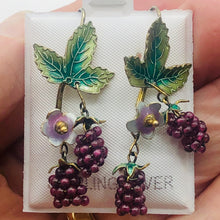 Load image into Gallery viewer, Garnet Raspberry Vermeil Sterling Silver Earrings | 1 3/4" Long | Red/Green |