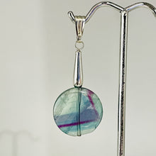 Load image into Gallery viewer, Fluorite Sterling Silver Striped Coin | 1 3/4" Long | Purple/Blue | 1 Pendant |