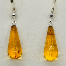 Load image into Gallery viewer, Amber Teardrop Shaped Sterling Silver Earrings | 1 1/2" Long | Orange | 1 Pair |
