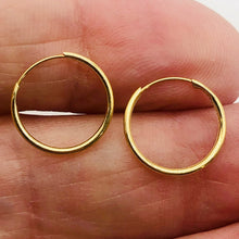 Load image into Gallery viewer, 14k Solid Gold Endless Hoop Earrings | 14mm | Gold | 1 Pair Earrings |