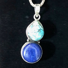 Load image into Gallery viewer, 160cts Natural Turquoise & Lapis Solid Sterling Silver Pendant 4175