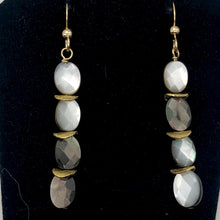Load image into Gallery viewer, Faceted Tahitian MoP Shell 14K Gold Filled Earrings with Gold Beads|2 Inch Drop|