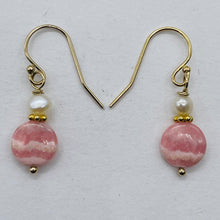 Load image into Gallery viewer, Rhodochrosite and Pearl Drop 14K Gold Filled Earrings | 1 1/2" Long |