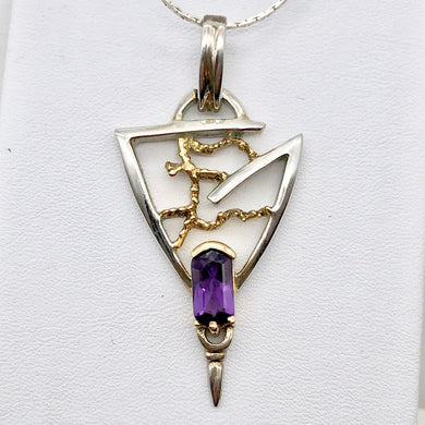 Amethyst Sterling Silver Pendant with 18K Gold Accent - PremiumBead Primary Image 1