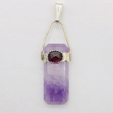 Load image into Gallery viewer, Amethyst and Garnet Sterling Silver Drop Pendant | 2" Long | Purple/Red |