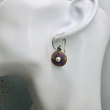 Load image into Gallery viewer, Pearl Cloisonne Sterling Silver Drop Earrings | 1" Long | Pink/White | 1 Pair |