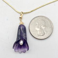 Load image into Gallery viewer, Lily! Natural Carved Amethyst Flower14Kgf Pendant |1 9/16 x 5/16" | Purple | - PremiumBead Alternate Image 3