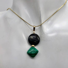 Load image into Gallery viewer, Hypersthene Malachite Drop 14K Gold Filled Pendant| 1 1/2" Long| Silvery, Green