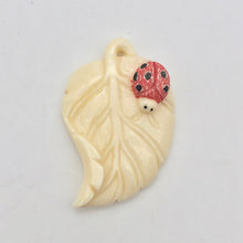 Load image into Gallery viewer, Loving Ladybug on a Leaf Hand Carved Pendant Bead | 44x29x8.5mm | 10870 - PremiumBead Alternate Image 3