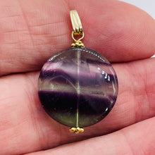 Load image into Gallery viewer, Fluorite 14K Gold Filled Striped Coin | 1 3/4" Long | Purple/Green | 1 Pendant |