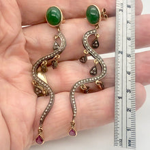 Load image into Gallery viewer, 18Kt Gold Earrings Dripping W/ 108 Diamonds Pink Sapphire Emerald 6521