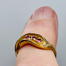 Load image into Gallery viewer, Three Stone Natural Red Ruby in Solid 14Kt Yellow Gold Ring Size 6 9982x