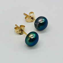 Load image into Gallery viewer, South Sea Pearl 14K Solid Gold Post Earrings | 6mm | Gray/Blue | 1 Pair |
