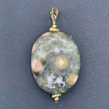 Load image into Gallery viewer, Ocean Jasper 14K Gold Filled Oval Pendant| 1 3/4" Long | Green/White | 1 Pendant