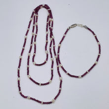 Load image into Gallery viewer, Garnet and Pearl Hand Knotted on Silk Necklace / Bracelet | 29" / 7.5" | 1 each|