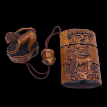 Load image into Gallery viewer, Inro Signed Boxwood 3 Part Maiden and Frog Carved | 6" Long | Brown | 1 |