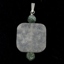 Load image into Gallery viewer, White Druzy Quartz and Saraphinite 20mm Square Coin Silver Pendant | 1 3/4" Long |
