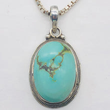 Load image into Gallery viewer, Turquoise Sterling Silver Native Oval Pendant | 2" Long | Blue/Silver |1 Pendant