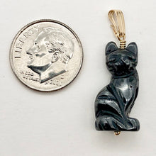 Load image into Gallery viewer, Hematite Kitty Cat Pendant Necklace|Semi Precious Stone Jewelry|14k Pendant