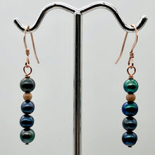 Load image into Gallery viewer, Shinning Teal Fresh Water Pearl 14K Rose Gold Filled Earrings | 1 3/8" long |