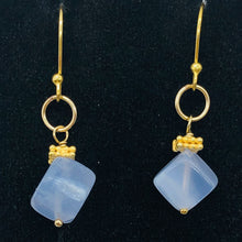 Load image into Gallery viewer, Blue Chalcedony Cubes and 22K Vermeil Earrings 309231B