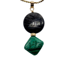 Load image into Gallery viewer, Hypersthene Malachite Drop 14K Gold Filled Pendant| 1 1/2" Long| Silvery, Green