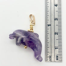 Load image into Gallery viewer, Amethyst Dolphin Pendant Necklace | Semi Precious Stone Jewelry | 14k Pendant - PremiumBead Alternate Image 4