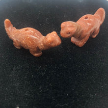 Load image into Gallery viewer, Dinosaur 2 Carved Goldstone Diplodocus Beads | 25x11.5x7.5mm | Golden sparkling Red