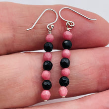 Load image into Gallery viewer, Rhodonite Onyx Sterling Silver Drop Earrings | 1 1/2" Long| Pink/Black 1 Pair |