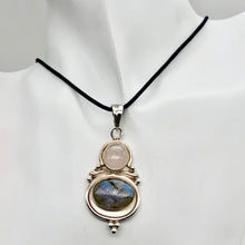 Load image into Gallery viewer, Natural Rose Quartz and Labradorite Solid Sterling Silver Pendant | 2 inch long| - PremiumBead Alternate Image 3