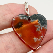 Load image into Gallery viewer, Limbcast Agate Valentine Heart Silver Pendant | 1 1/2 Inch Long | Orange/Green |