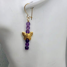 Load image into Gallery viewer, Butterfly and Natural Faceted Amethyst 14K Gold Filled Earrings. | 1 3/4" Long |