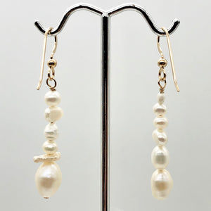 Asymmetrical Freshwater Pearl 14K Gold Filled Drop/Dangle Earrings| 2 " Drop|